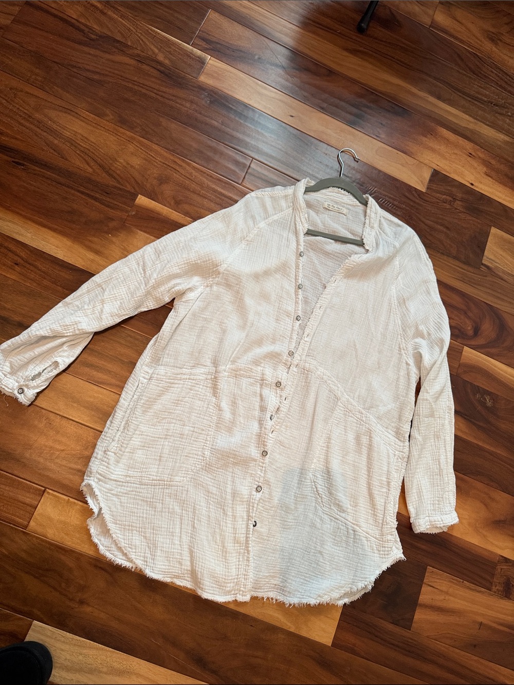 We The Free Cream Button-Front Gauze Tunic Shirt